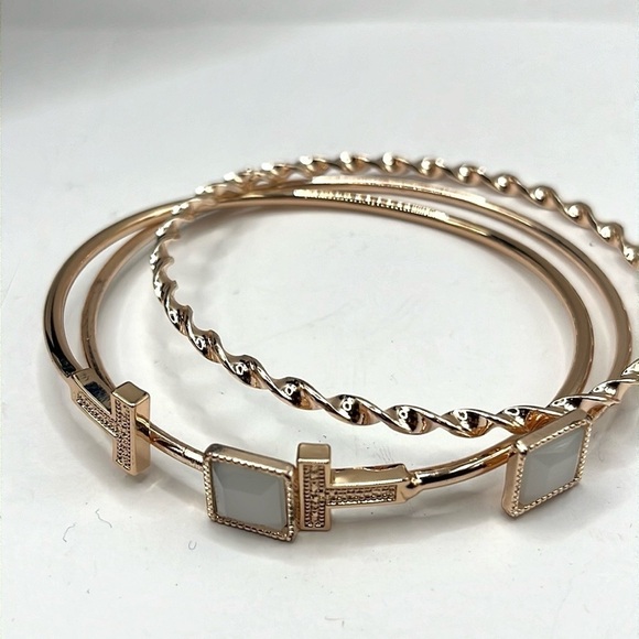 Rose Gold  Cuff Bracelet Set 3 Bracelets in Rose Gold Tone Adjustable Dainty - Picture 1 of 15